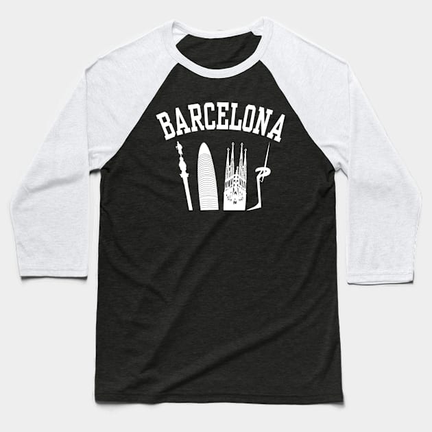 BARCELONA Skyline (White) Baseball T-Shirt by sundressed